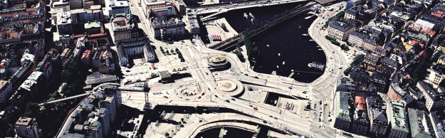 Flygfoto över Slussen 2009. Foto/Lennart Johansson